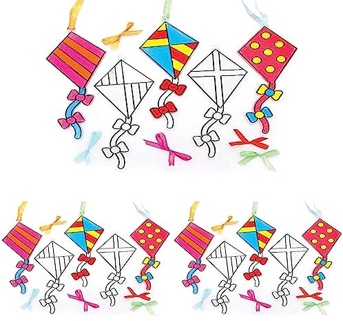 Baker Ross FE407 Kite Suncatcher Craft - Pack of 30, Stained Glass Effect for Kids to Decorate and Display for Arts and Craft Activities