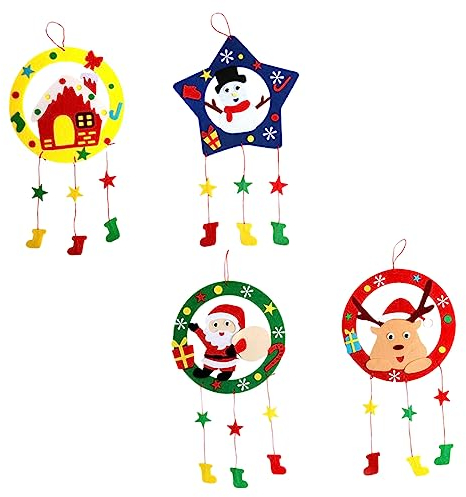 Garneck 4 Sätze DIY-Spielzeug Weihnachtsaccessoire Weihnachtliche DIY-Ornamente DIY Weihnachtskranz Basteln Weihnachtsschmuck Aus Filz Selber Machen Kind Herbst Vlies Applikationen