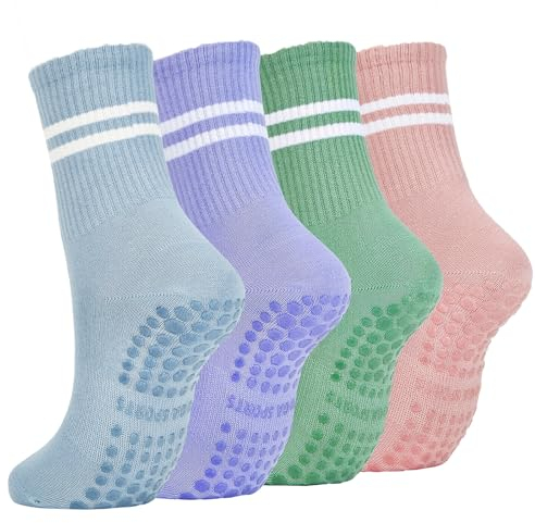 Durio Non-slip Stoppersocken damen - 3-4 Paar Warme Barfuß Socken Sportsocken mit Noppen Yoga Socken Antirutschsocken Erwachsene Pilates Gymnastik Trampolin