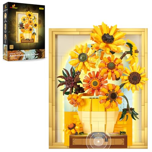 JMBricklayer Bonsai Sonnenblume Bausteine, Blumen Klemmbausteine mit Beleuchtung 70004, Bonsai Baum Set für Erwachsene, Aesthetic Room Decor,Botanical Collection, Geschenke für Frauen ab 14 Jahren