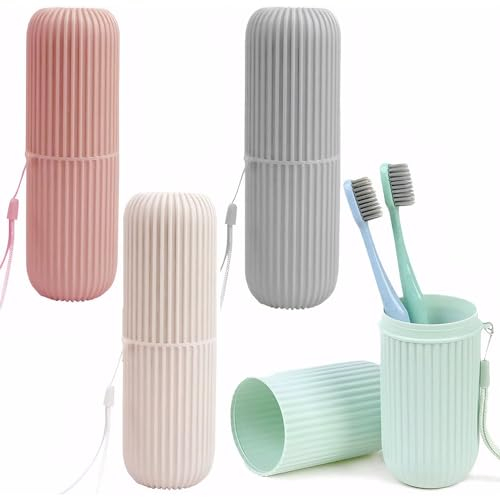 MQWDGJ Zahnbürsten Etui, 4 Stück Zahnbürste Zahnpasta Case, Reisezahnbürsten Box, Zahnbürstenetui Reise für Camping Reisen Wandern Geschäftsreisen Zuhause (4 Farben)