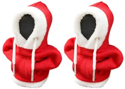 Rutaqian 2 Stück Auto Schaltknauf Hoodie Abdeckung, Weihnachten Mode Pullover Schaltknauf Hoodie Abdeckung, Mini Hoodie für Auto Schalthebel, ein kreatives Geschenk, Weihnachten rot