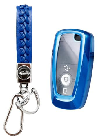 MEDZUK Schlüsselhülle Kompatibel mit Ford Ranger 2013-2023 Autoschlüssel Hülle Schutz, Schlüsselgehäuse Zubehör mit Schlüsselanhänger (Blau)