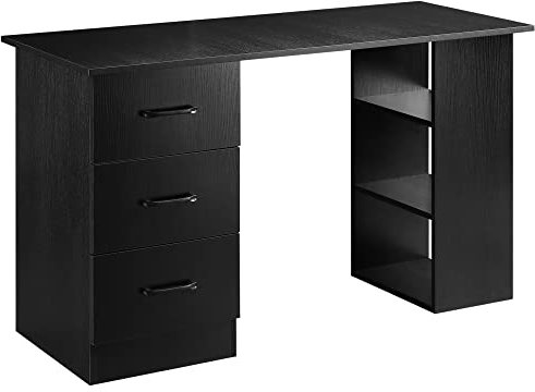 HOMCOM Scrivania Porta PC con 3 Cassetti e 3 Ripiani, Scrivania per Camera e Ufficio 120x49x72cm, Nero
