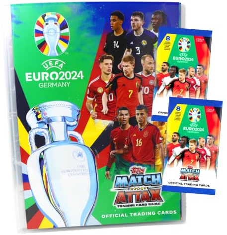 Match Attax Topps UEFA Euro 2024 Deutschland Sammelkarten - EM Trading Cards - 1 Mappe + 2 Booster (34 Stück)