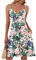 AUSELILY Sommerkleid Damen Spaghetti-Träge V-Ausschnitt Freizeitkleid Strandkleid mit Taschen Rosa grüne Blumen S