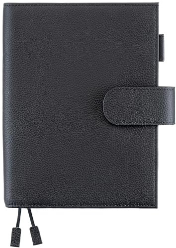 Ox Knight B6 Leder-Planer-Einband für Stalogy, Midori, Leuchtturm1917 und mehr, mit Stiftschlaufe, Kartenfächern, Rückentasche und Lesezeichen, Schwarz