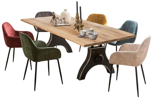 Dynamic24 Tisch 240x100cm Wildeiche Metall Holztisch Esstisch Speisetisch Küchentisch