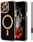 SouliGo for iPhone 12 Pro Max Case 6.7” Magnetic Case 【Compatible with MagSsafe】 Slim Fashion Bling Plating Bumper Soft TPU Anti-Scratch Shockproof Protective Phone Cover with Lanyard - Black