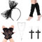 FUIPVGI 5 Stück Damen-80er-Jahre-Accessoires, Kostümzubehör, 80er-Jahre-Vintage-Accessoires, Damen-Spitzen-Stirnband-Ohrringe, Netzhandschuhe, 80er-Jahre-Retro-Party für Party-Karneval (schwarz)