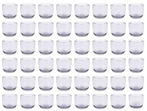 pajoma® Teelichthalter 48er Set aus Grauglas - H 6.5 Ø 7.2 cm | Kerzengläser für Teelichter, Geburtstag, Urlaub, Party, Dekoration