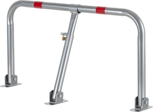 Stagecaptain PPB-81 SR Parkplatzbügel 2x Set - stabile Parkplatzsperre aus galvanisiertem, pulverbeschichtetem Stahl - Abschließbar (3 Schlüssel inkl.) - Mit Reflektorstreifen und Montagematerial