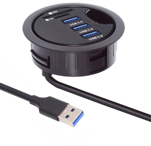 Cablecc 3-Port USB 3.0 Hub mit SD/TF-Kartenleser - 60mm Schreibtisch-Grommet Dockingstation für Desktop-PC
