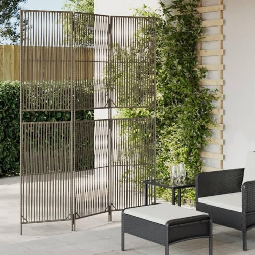 Wenjinqi-365390 Paravent mit 3 Paneelen, Polyrattan, Grau