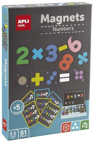 APLI Kids 19444 - Magnets Números_ Juego de números magnético con Tablero y fichas para introducirse al Mundo de Las mátemáticas Imanes educativos Infantiles para niños a Partir de 5 años