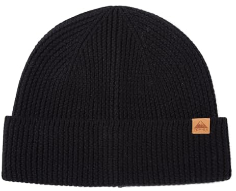 TOP-EX 100% Merino Mütze Strickmütze Wollmütze, Warme Wintermütze Beanie für Damen & Herren, Sport Outdoor Wool Watch Skimütze, Cuffed Sportmütze für Wandern und Laufen Schwarz