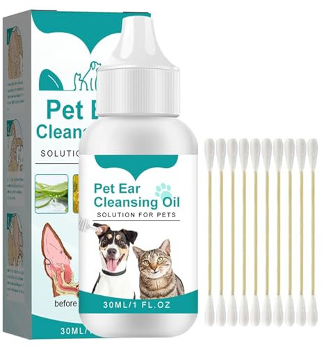 JJHXM 30ML Limpiador oidos Perros con Hisopos De Algodón,Limpiador para Orejas de Perros Y Gatos,Cuidado de los oídos para Perros,Gotas Limpiadoras De Oídos para Perros,para oídos Limpia Protege