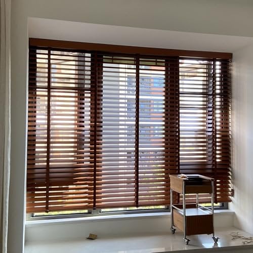 Jalousien Fenster Rollos Für Innen Balkonjalousien aus Holz - Breite 70 80 90 100 135 150 cm Jalousiefenster für Terrassentüren/Fensterrahmen/Glastüren - Horizontale Jalousien mit Montagezubehör(A,120