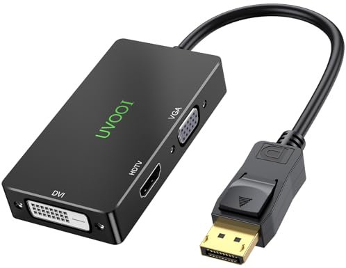DisplayPort to HDMI DVI VGA Adapter, Multi-Function DP 3 IN 1 Connector Display Port to 4K HDMI, VGA / DVI Video 1080p@60Hz, Male DP to HDMI Female for All Computer, Monitor, TV, Projector and More