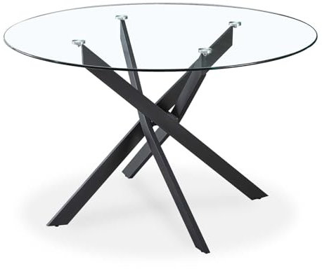 INTENSE DECO Table Ronde en Verre et Pied Noir Sofia
