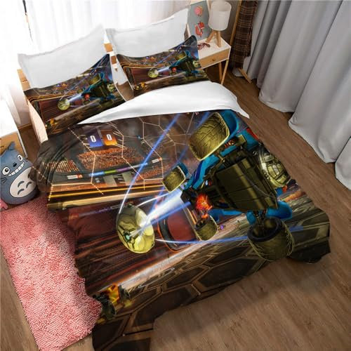 Ste-X Bettbezug Rocket League 2 Kissenbezüge Für Zuhause, Schlafsaal, Warm, Weich, Glatt, Seitlicher Reißverschluss, 3-teiliges Bettwäscheset (League 02,220x240cm)