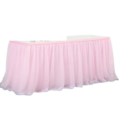 Jupe de table en tulle rose avec bordure dorée pour décoration de fête de mariage, nappe en maille de 2,7 m pour fournitures d'hôtel