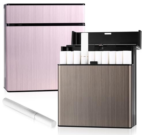 Tenbrachian 2 Stück Metall Zigarettenetui aus Aluminium, Zigarettenbox Metall Zigaretten Box für 40 Zigarettenschachtel Box, Cigarette Case, Elegante Zigaretten Kasten Zigaretten Etui (Pink, Schwarz)