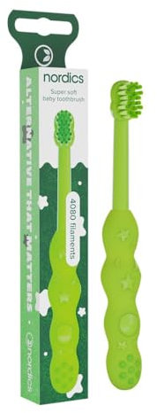 Öko Zahnbürste Baby | von 0-2 Jahren | mit 4.080 Borsten | Grün | Nordics (Grün, 1 stück (1er Pack))