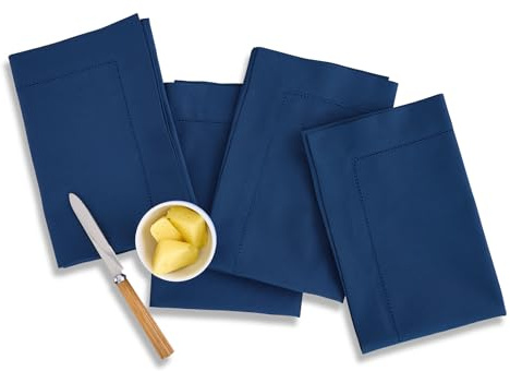 Solino Home Baumwoll-Leinen-Servietten, 4 Stück, Hohlsaum, Lapislazuli, Blau, 50,8 x 50,8 cm, für den 4. Juli, Sommer, handgefertigt und maschinenwaschbar