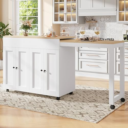A ALFRESCOOL Moderner ausziehbarer Bartisch(118-180×50×94cm),Ausziehbarer Esstisch mit Stauraum, mit Sechs AblageflächenStehtisch Bistrotisch, für Esszimmer,Verwendung als Wohnzimmertrennwand,Weiß