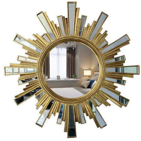 JHAISMAO Retro Sonne Glas Quadrate Collage Runden Badezimmerspiegel Eingang Schmücken Wand Hängen Schminkspiegel Badezimmer Spiegel(Size:78x35cm,Color:A)