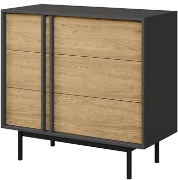Mirjan24 Schubladenkommode Agova 3S WK08 - Kommode mit 3 Schubladen, Highboard, Sideboard, Mehrzweckschrank, Wohnzimmerschrank (Anthrazit/Geölte Eiche)
