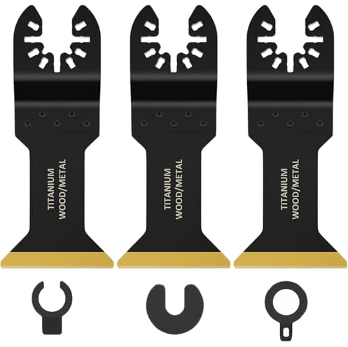 3 Pack Extra-Long Reach Oscillating Saw Blades, High-Carbon Steel with Titanium Coating, Titanium Multi Tool Blades for Wood, Metal, Plastic, DIY Professionals