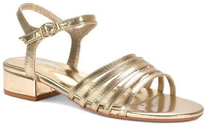 ESSEX GLAM Women's Strappy Ankle Strap Sandals Ladies Chunky Low Heel Buckle Gold Metallic Open Toe Shoes Size 3