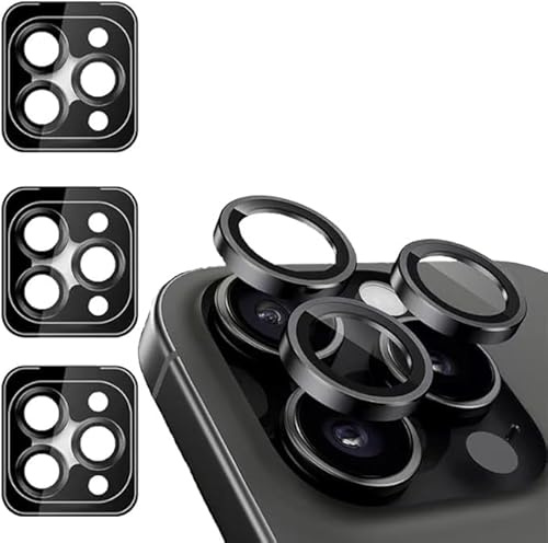 AISHTEC [3 Unidades Protector de Lente de Cámara para iPhone 14 Pro 6,1 Pulgadas y iPhone 14 Pro Max 6,7 Pulgadas –Ultra HD 9H de Vidrio Templado Cubierta de Meta Protectores Individuales - Negro