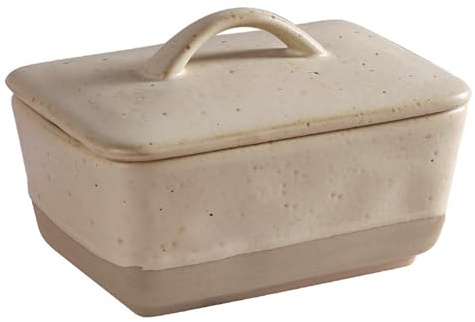 Jinfanshurich Keramische Butterdose mit Deckel, rechteckige Butterdose für 250 g/500 g Butter, rustikale Butterbehälter, handgemachte Butterdose für Kühlschrank und Esstisch (Käsefarbe, 350 ml)