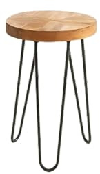 MEHRU Round Sofa End Coffee Table For Living Room, Bedroom, Patio, Side Table With Wooden Table Top, Stackable Accent Bedside Table Plant Stand Metal Hairpin Legs As Well As A Metal Frame