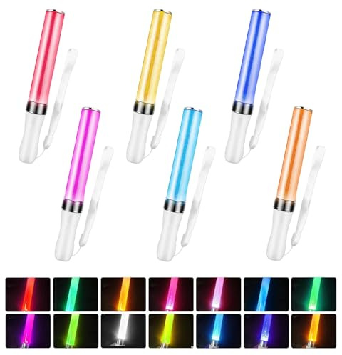 6 Stück LED Leuchtstäbe, 15 Farben Leuchtwedel Party Set, Leuchtstäbe Bunte mit Trageband, Leuchtstäbe für Konzerte, Leuchtstäbes Partyzubehör für Weihnachten Konzert Party Hochzeit