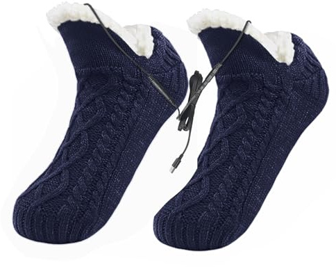 Calentador de pies con calefacción por USB, calcetines cálidos para hombre y mujer, calcetines antideslizantes con agarres, calcetines de invierno mullidos para el hogar y la oficina