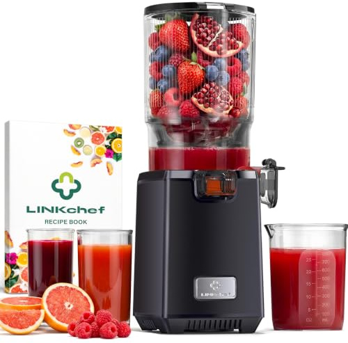 LINKChef Estrattore Frutta e Verdura, Estrattore di Succo a Freddo 250 W con Imboccatura Larga 13 cm, Juicer Machine Senza BPA, 1,8 L, Facile da Pulire, Ricette Incluse