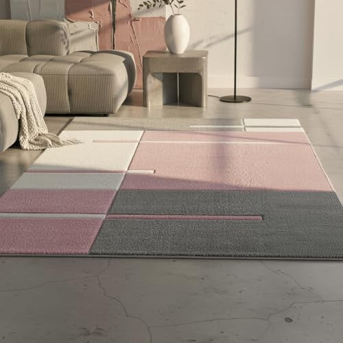 KADIMA DESIGN Designteppich Rautenmuster Kariert Pflegeleicht Praktisch Waschbar Belastbar Strapazierfähig Pink 160x230 cm Wohnzimmer Flur Oeko-TEX Zertifiziert | Monza