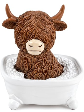 Funny Highland Cow Bathroom Accessories, Cute Resin Bathtub & Toilet Ornaments, Humorous Animal Figurine for Home Decor, Quirky Highland Cow Gifts for Women & Men, Rustic Farmhouse Shelf Decorations