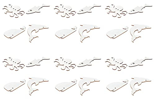FAUOSWUK Set di Fette di Legno da 24 Pezzi con Design a Forma di Animale Marino, Perfette per Lavori Fai da Te e Decorazioni, Compensato Leggero e Resistente