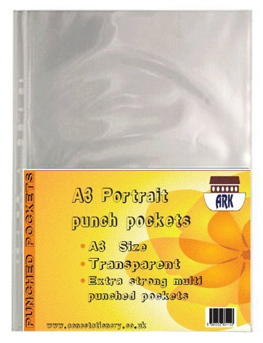 ARK Klarsichthüllen aus Kunststoff, A3, 90 Mikron, stark gelocht (Hochformat), 30 Stück
