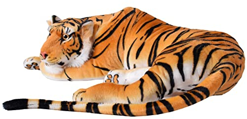 TE-Trend XXL Plüschtiger 80cm - Riesenkuscheltier im realistischen Design - weiche Plüsch-Raubkatze - Kuscheltiger - Stofftier Tiger für Kinder und Erwachsene, perfekt zum Kuscheln & als Geschenk