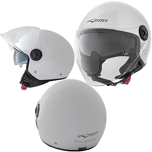 A-pro Casque Moto Scooter Jet Double Visiere pare-soleil ECE 22 Blanc M