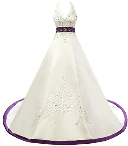 Vantexi - Vestido de novia para mujer, bordado Marfil y lila. 56