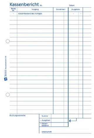 AVERY Zweckform Formularbuch Kassenbericht Bestand, A5 318