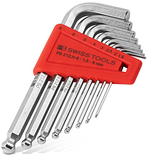 PB SWISS TOOLS Allen Key Set PB 212.H-8 | 100% Swiss Made | 8-Piece Hex Key Set 1.5/2/2.5/3/4/5/6/8 mm for Screwing in Industry and Trade