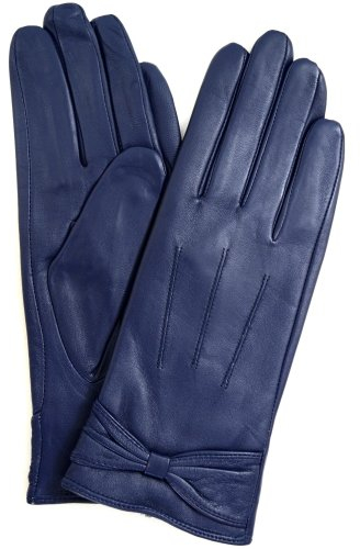 Snugrugs Lederhandschuhe für Damen mit Schleifendesign, 3-fachem Stick-Design & warmen Vliesfutter, superweich (Blau - XL)